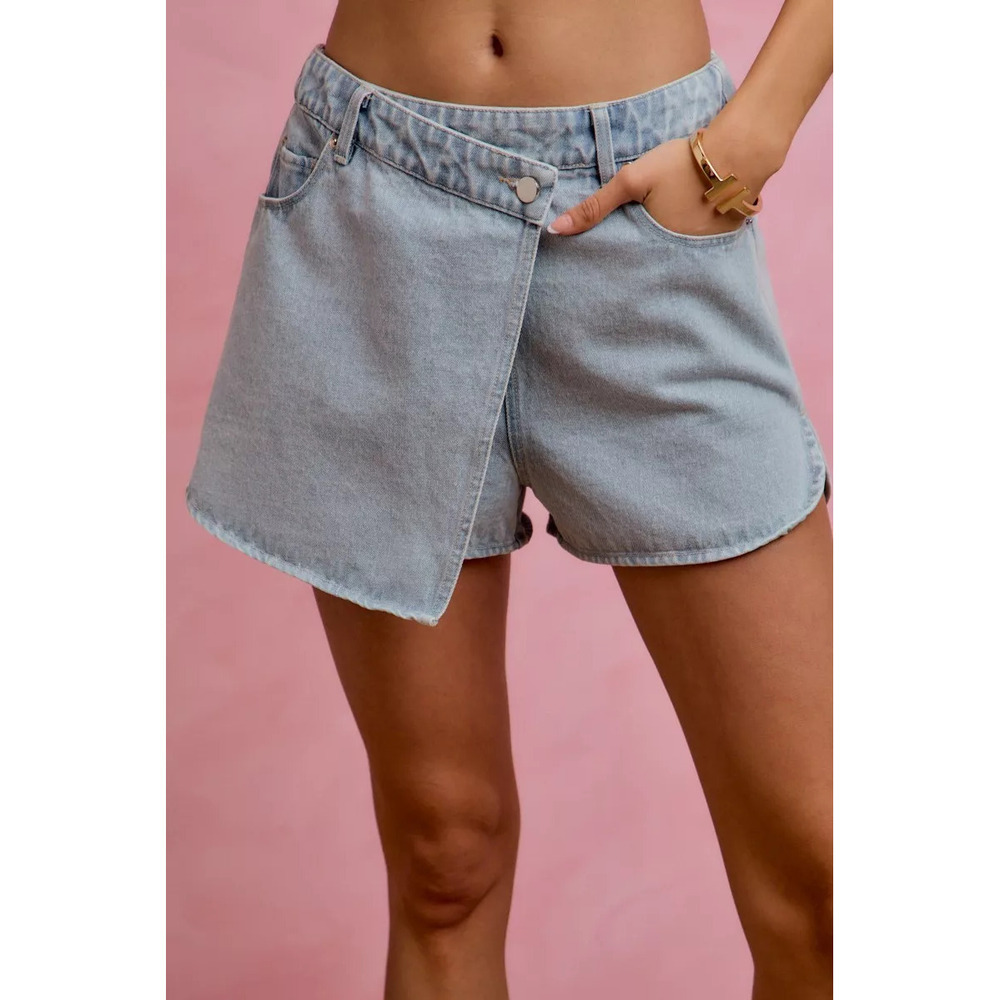 SO ME Washed Denim Wrap Skorts